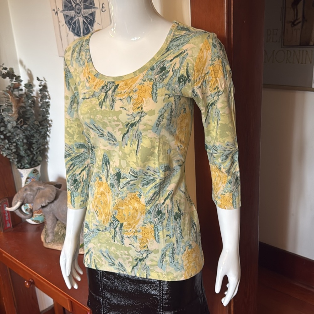 NWT Style&Co size small Floral Print Women's Top - Yellow and Green
